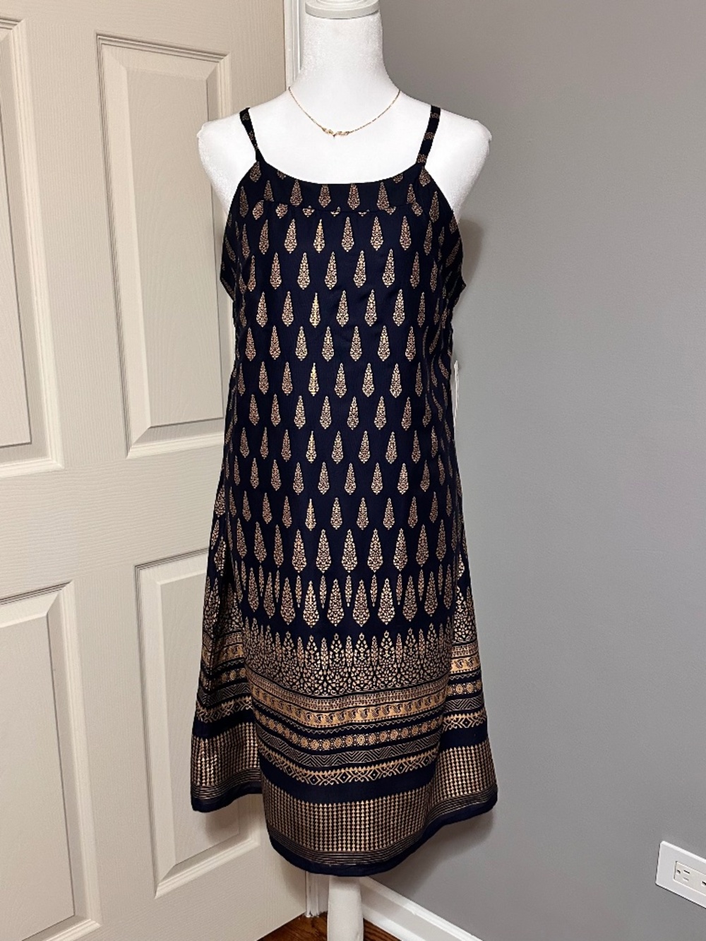 Lapogee Indie Festive Navy Blue with Gold Accent Geometric Design